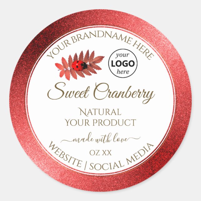 Red Metallic Glitter White Product Labels Add Logo (Front)