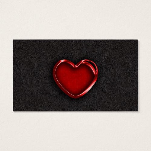 Red Metallic Heart on Black Leather Business Cards