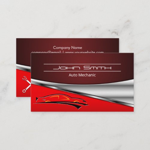 Red Metallic Industrial Background  Auto Icon Business Card