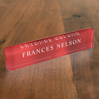 Red Metallic Look Stylish Serif Desk Name Plate