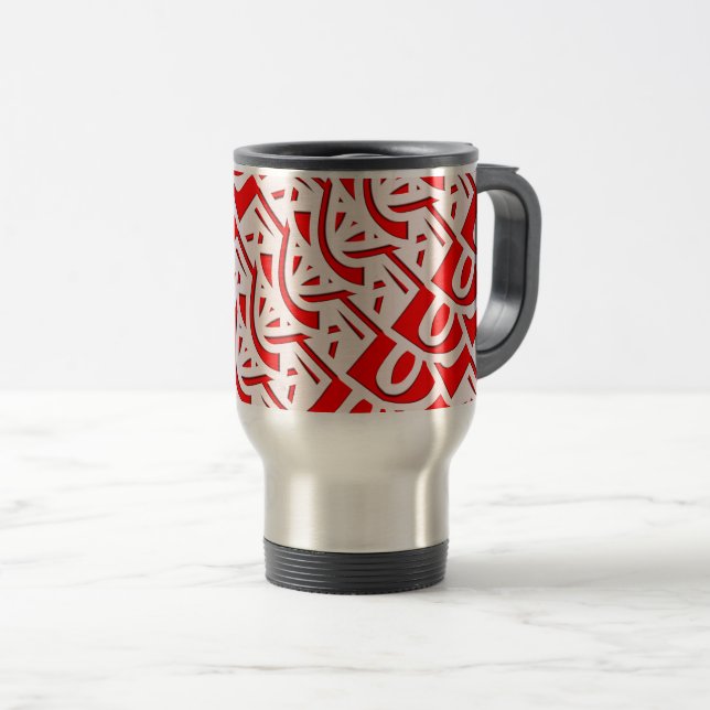 Red Metallic Monogram Pattern Travel Mug (Front Right)