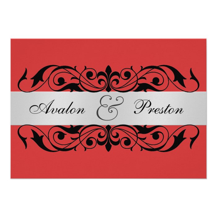 Red Metallic Royal Scroll Wedding Invitation