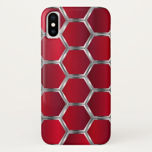 Red  Metallic Silver Geometric Pattern iPhone X Case