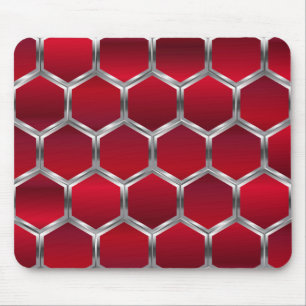 Red & Metallic Silver Octagons Pattern Mouse Pad