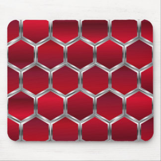 Red & Metallic Silver Octagons Pattern Mouse Pad