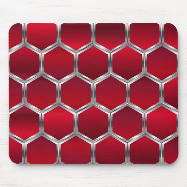 Red & Metallic Silver Octagons Pattern Mouse Pad (Front)