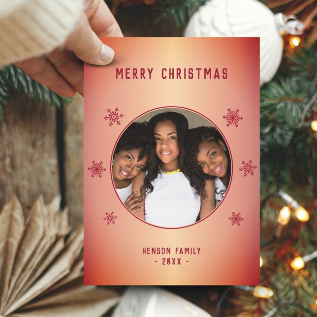 Red Metallic Snowflake Family Photo Christmas Card (Creator Uploaded)