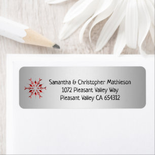 Red Metallic Snowflake on Silver Christmas Label