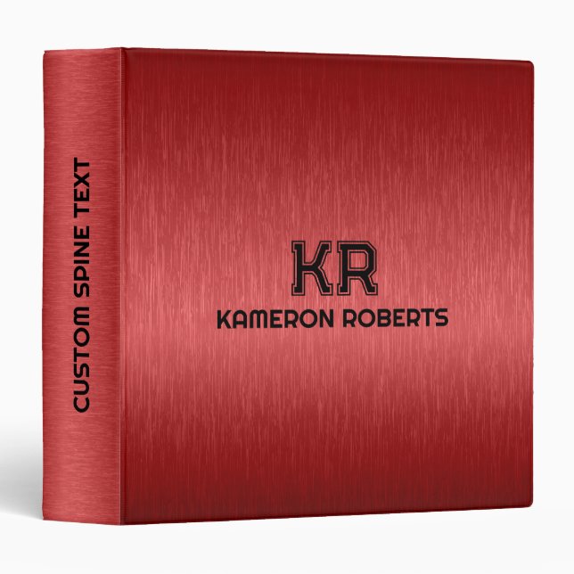 Red Metallic Texture Custom Black Text 3 Ring Binder (Front/Spine)