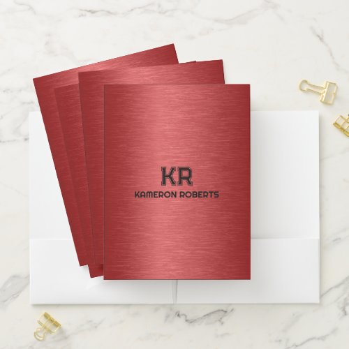 Red Metallic Texture Custom Black Text Pocket Folder