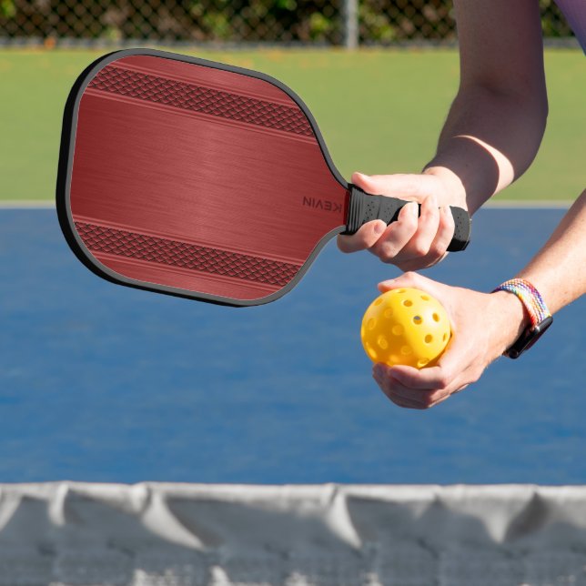 Red Metallic Texture Personalized Monogram  Pickleball Paddle (Insitu)