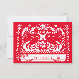 Red Mexican Fantail Doves Papel Picado RSVP Card