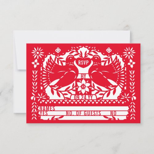 Red Mexican Fantail Doves Papel Picado RSVP Invitation