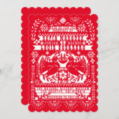 Red Mexican Fantail Doves Papel Picado Wedding Invitation (Front/Back)