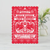 Red Mexican Fantail Doves Papel Picado Wedding Invitation (Standing Front)
