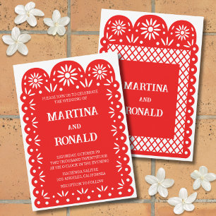 Red Mexican papel picado wedding invitation