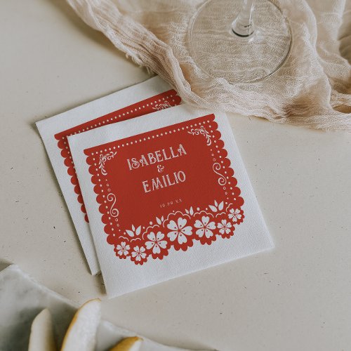 Red  Mexican Papel Picado Wedding Napkins