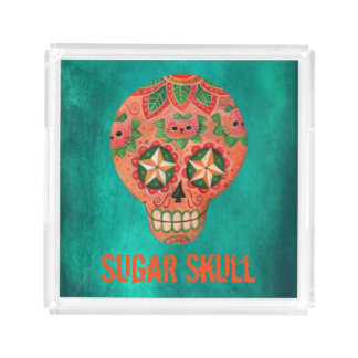 Red Mexican Sugar Skull Acrylic Tray