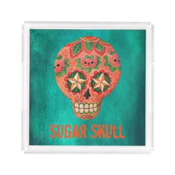 Red Mexican Sugar Skull Acrylic Tray by partymonster at Zazzle