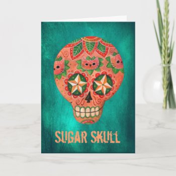 Red Mexican Sugar Skull Card by partymonster at Zazzle