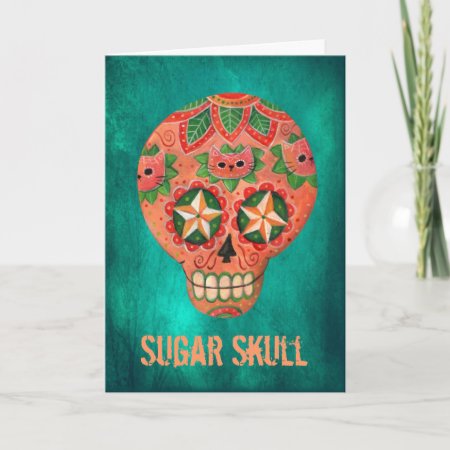 Red Mexican Sugar Skull Card