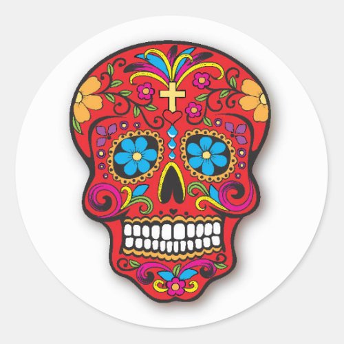 Red Mexican Sugar Skull Day of the Dead Classic Round Sticker