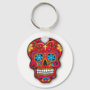Red Mexican Sugar Skull Day of the Dead Keychain