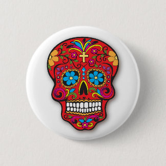 Red Mexican Sugar Skull Day of the Dead Pinback Button