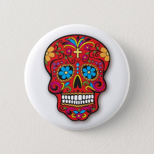 Red Mexican Sugar Skull Day of the Dead Pinback Button