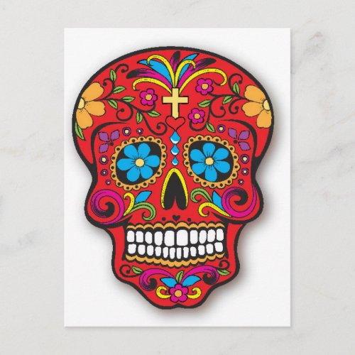 Red Mexican Sugar Skull Day of the Dead Postcard