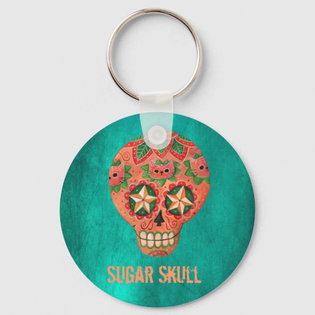 Red Mexican Sugar Skull Keychain (Front)