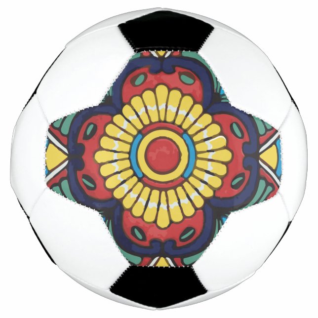 Red Mexican Talavera Tile pottery folk art  Soccer Ball (Front)