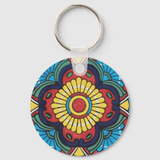 Red Mexican Talavera Tile pottery Keychain