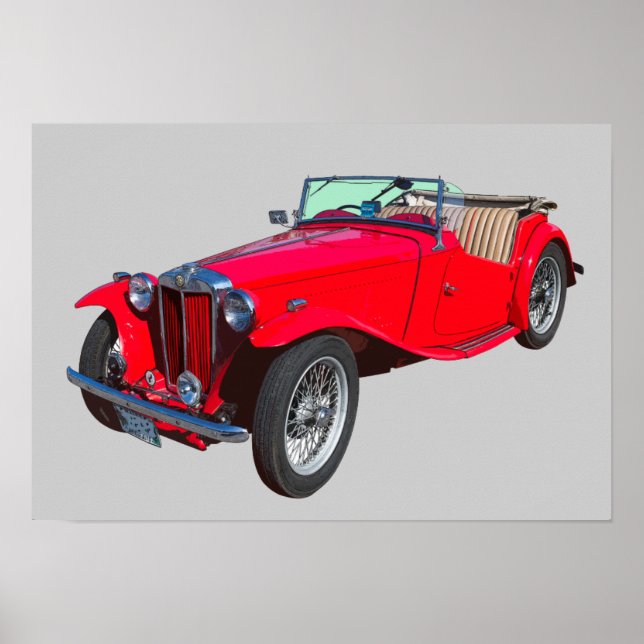 Red MG Convertible Antique Sportscar Poster (Front)