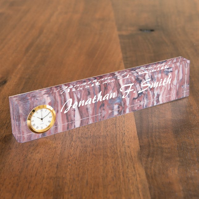 Red Mineral Stone Abstract Pattern Desk Name Plate (Side)