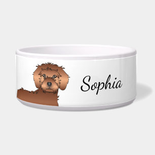 Red Mini Goldendoodle Cartoon Dog & Name Bowl