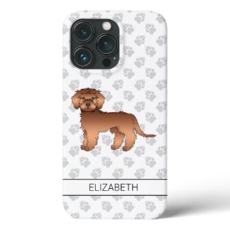 Red Mini Goldendoodle Cartoon Dog &amp; Name iPhone 13 Pro Case