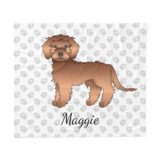 Red Mini Goldendoodle Cartoon Dog &amp; Name Fleece Blanket