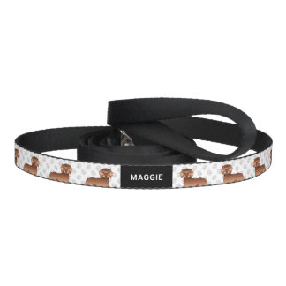 Red Mini Goldendoodle Cartoon Dog &amp; Name Pet Leash