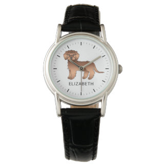 Red Mini Goldendoodle Cartoon Dog &amp; Name Watch
