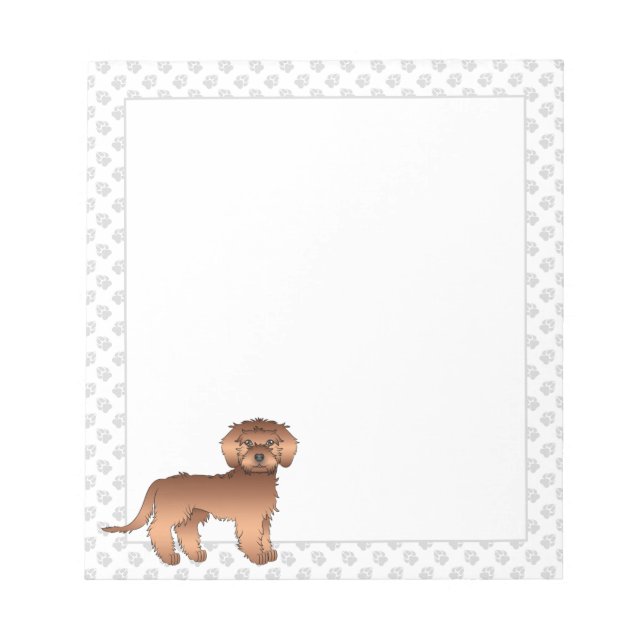 Red Mini Goldendoodle Cartoon Dog & Paws Notepad (Front)