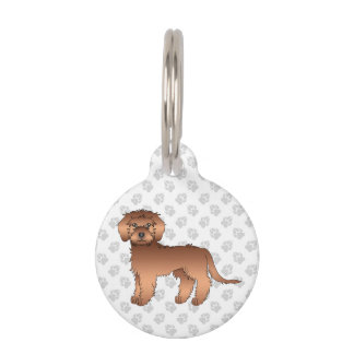 Red Mini Goldendoodle Cartoon Dog Standing Pet ID Tag