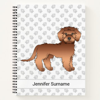 Red Mini Goldendoodle Cartoon Dog &amp; Text Notebook