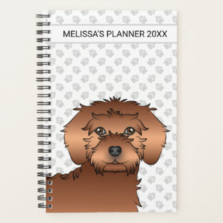 Red Mini Goldendoodle Cartoon Dog &amp; Text Planner