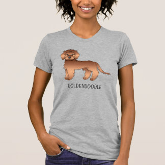 Red Mini Goldendoodle Cartoon Dog &amp; Text T-Shirt