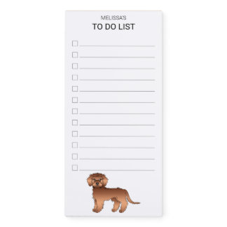 Red Mini Goldendoodle Cartoon Dog To Do List Magnetic Notepad