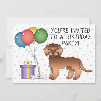 Red Mini Goldendoodle Cute Cartoon Dog Birthday Invitation