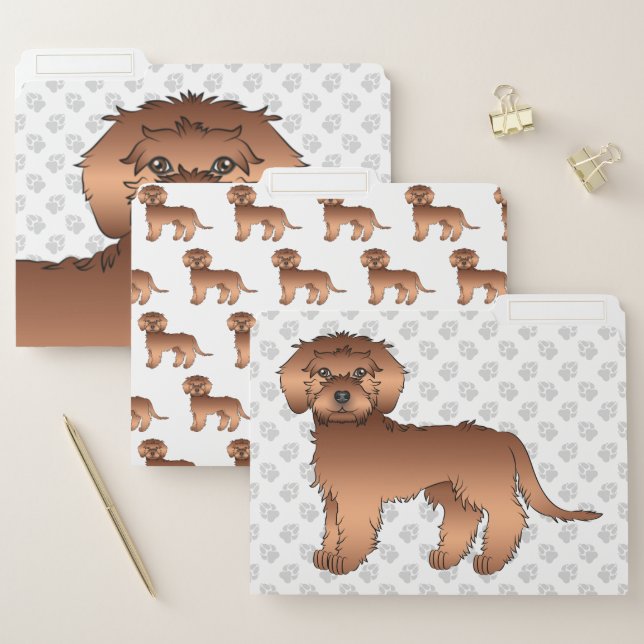 Red Mini Goldendoodle Cute Cartoon Dog File Folder (Set)