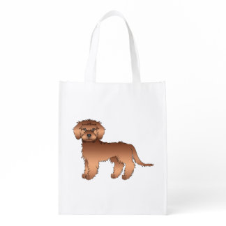 Red Mini Goldendoodle Cute Cartoon Dog Grocery Bag