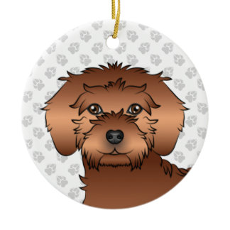 Red Mini Goldendoodle Cute Cartoon Dog Head Ceramic Ornament